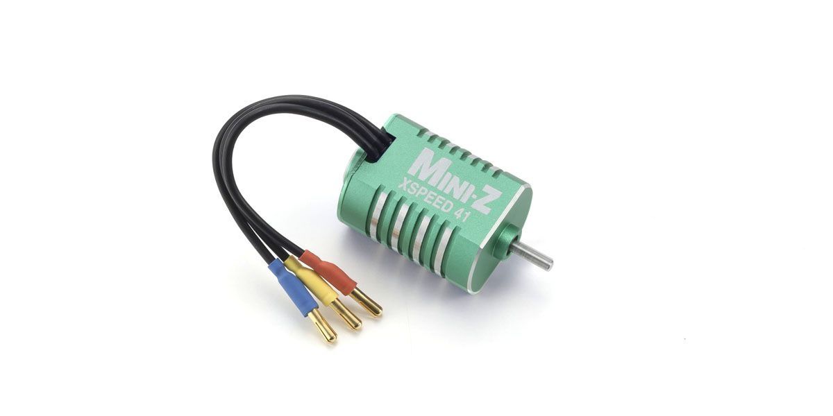 Kyosho Mini-Z XSPEED 41 Brushless Motor (4100KV) for RC cars, shown with compressor in the image.