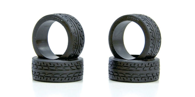 Kyosho Mini-Z Racing Radial Narrow Tire 20° for RC cars, close-up of black rubber tire with detailed tread pattern.