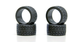 Kyosho Mini-Z RC car racing radial wide tires with 10° angle, set of 4, designed for enhanced grip and performance.