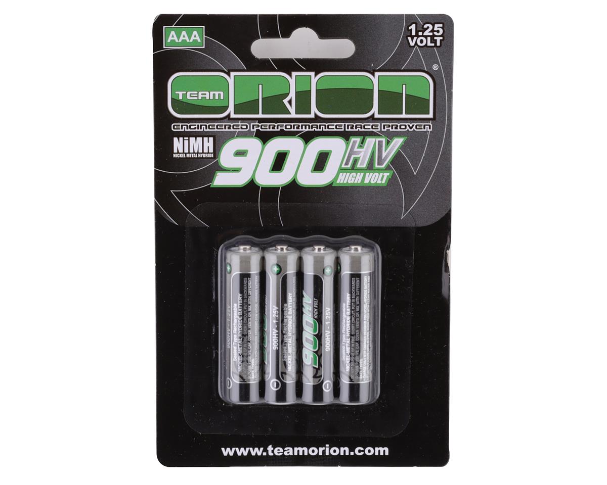 Team Orion 900HV AAA high voltage rechargeable battery cells, set of four, shown with label and packaging.