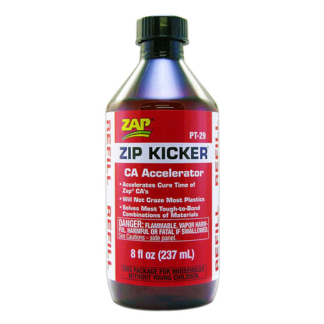 Zap Zip Kicker CA Accelerant in a container, used as a fire accelerant for quick ignition and enhanced burning performance.