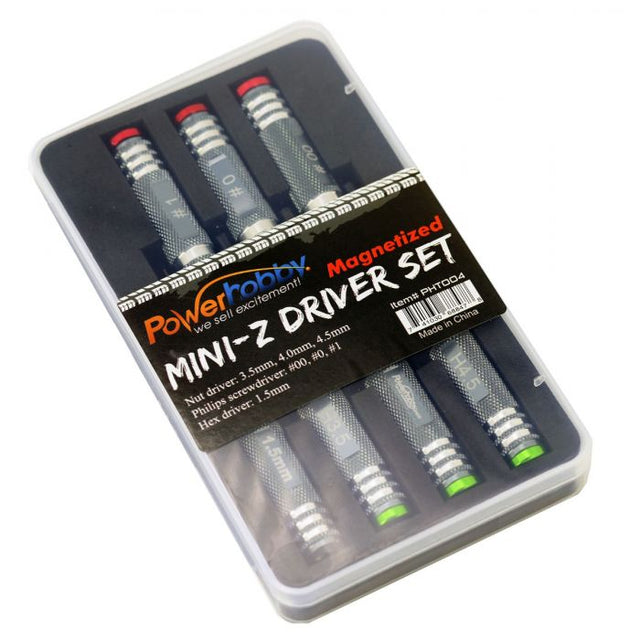Powerhobby Kyosho Mini-Z magnetized tool driver set for RC car maintenance, showing precision screwdriver bits and handle.