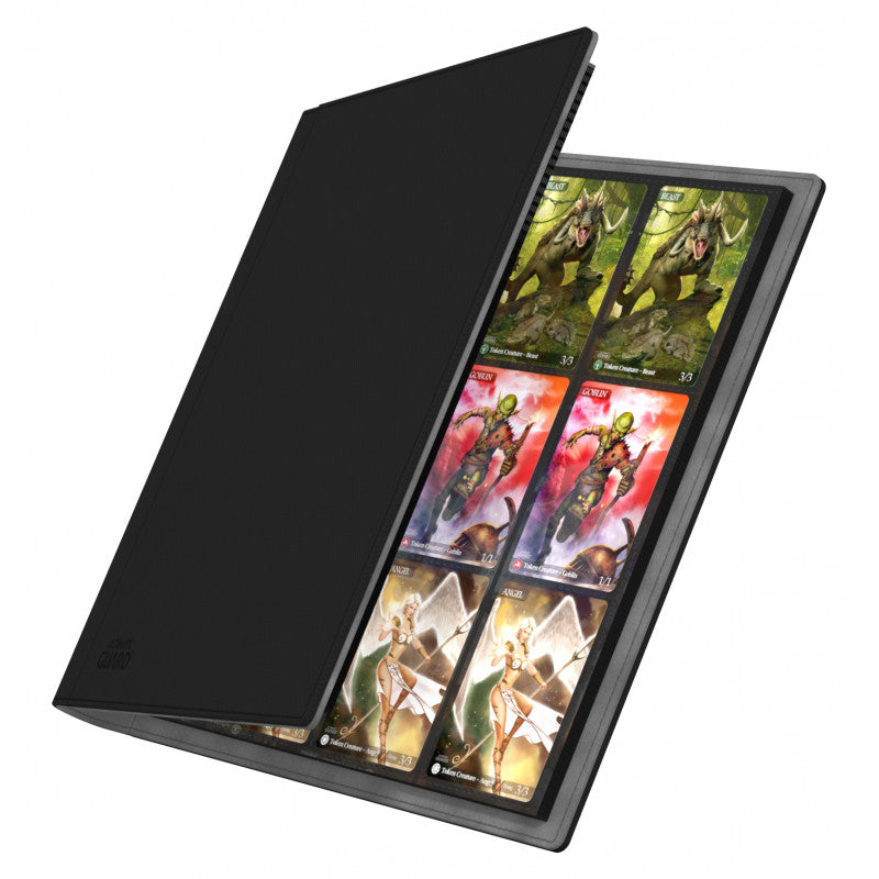 Black Ultimate Guard 12-pocket Quadrow portfolio with Xenoskin cover, designed for storing trading cards securely.