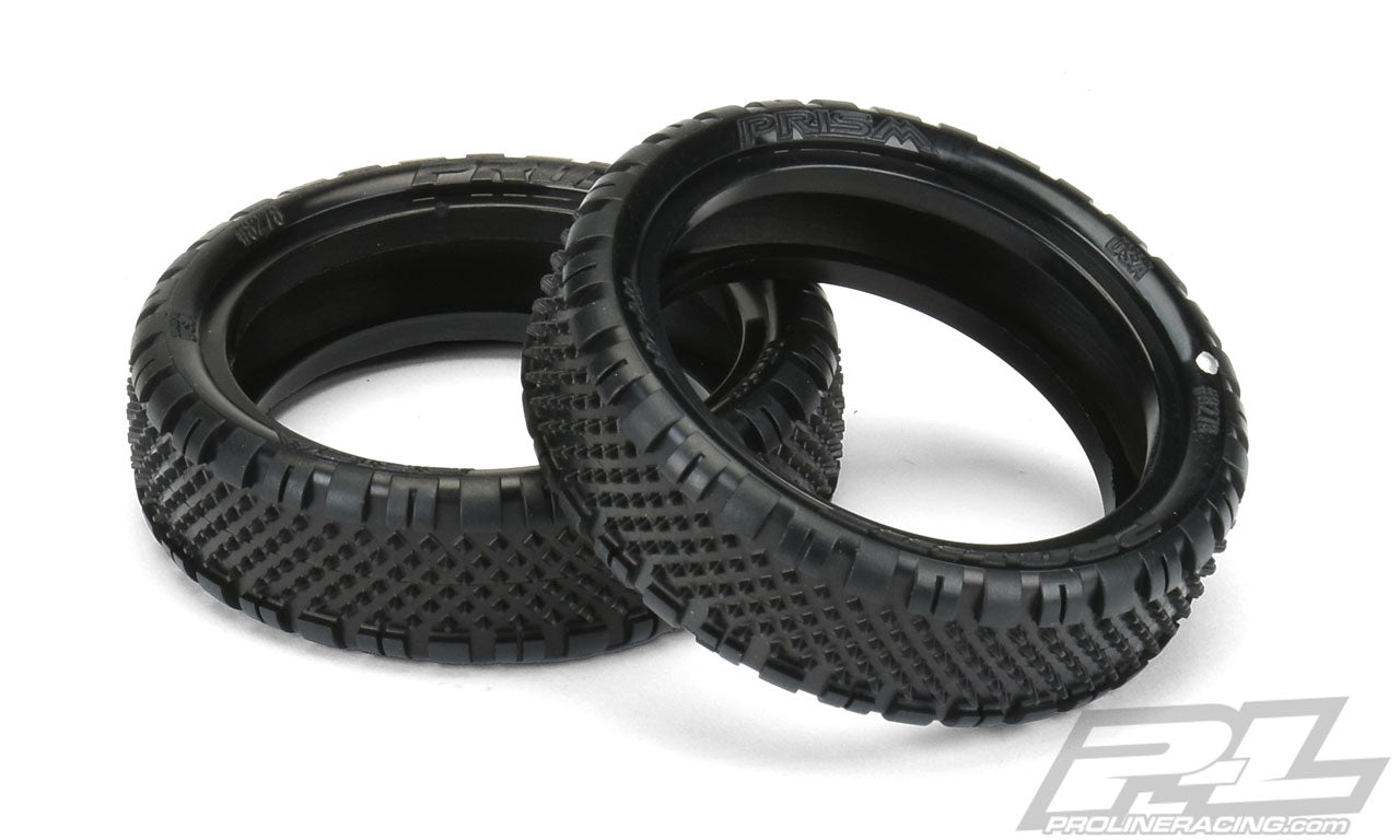 Proline Prism 2.2-inch 2WD Z3 medium carpet front tires for 1/10 RC buggy, shown mounted on RC car wheel.