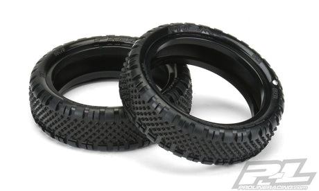 Proline Prism 2.2-inch 2WD Z3 medium carpet front tires for 1/10 RC buggy, shown mounted on RC car wheel.