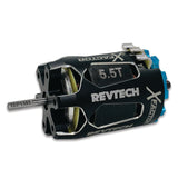 Trinity X-Factor 5.5T Modified Series Brushless Motor for RC cars, showing the compact black motor with wiring and branding.