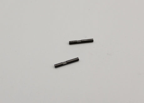 Reflex Racing RX28-015 hardened steel upper arm hinge pins for RC car parts, showing close-up of metal pins on a racing RC vehicle.