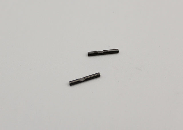 Reflex Racing RX28-015 hardened steel upper arm hinge pins for RC car parts, showing close-up of metal pins on a racing RC vehicle.