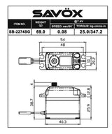Savox SB-2274-SG high voltage brushless digital RC car servo showing black and silver servo with mounting flanges