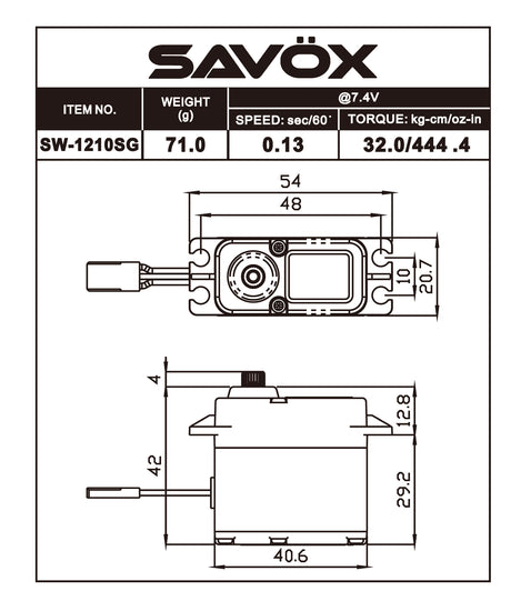 Savox SW-1210SG-BE Black Edition waterproof high voltage digital RC car servo with metal gears and black finish.