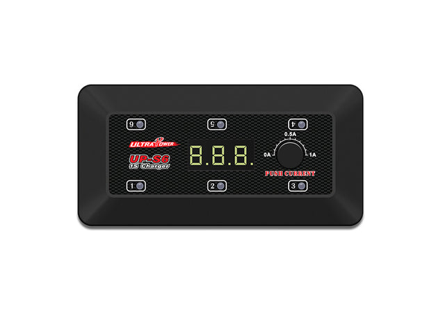 Ultra Power UPTUPS6 25W 1Sx6 compact RC car DC charger connected to a charging port, ready to charge RC car batteries